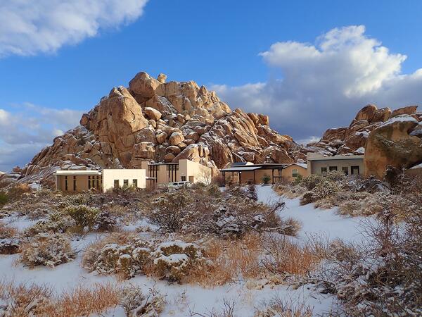 Buildings in snow 